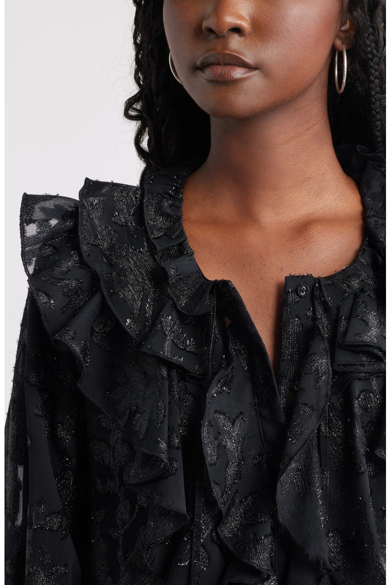 Ruffle Neck Chiffon Top, Alternate, color, BLACK
