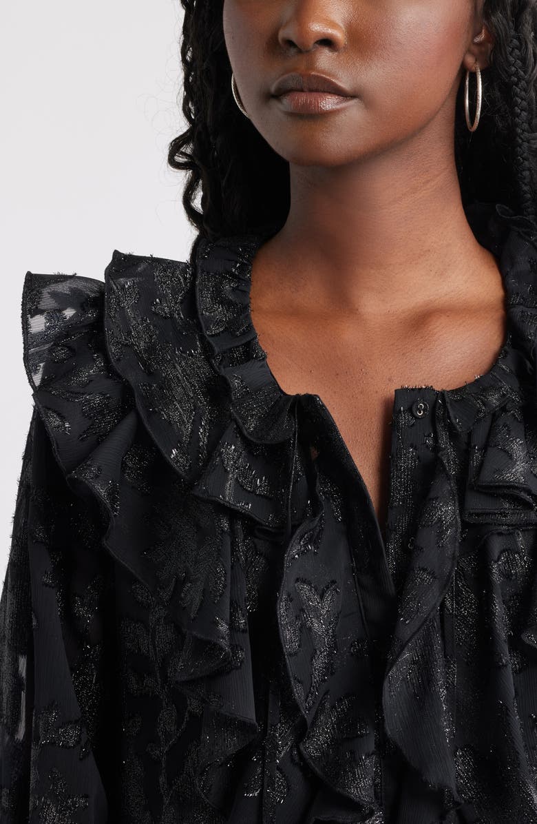 Treasure & Bond Ruffle Neck Chiffon Top, Alternate, color, Black