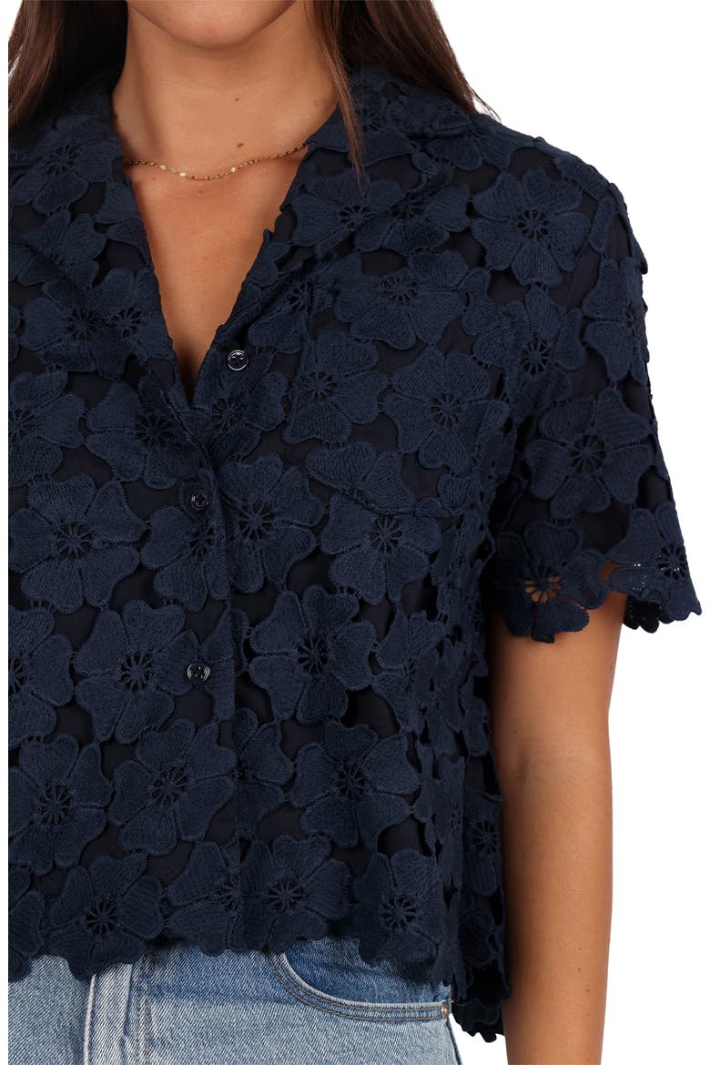 Locale Floral Lace Camp Shirt, Alternate, color, NAVY