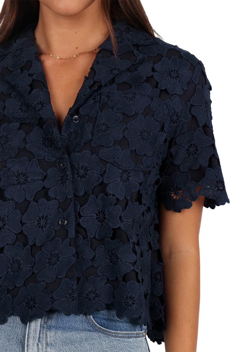 Petal & Pup Locale Floral Lace Camp Shirt, Alternate, color, Navy