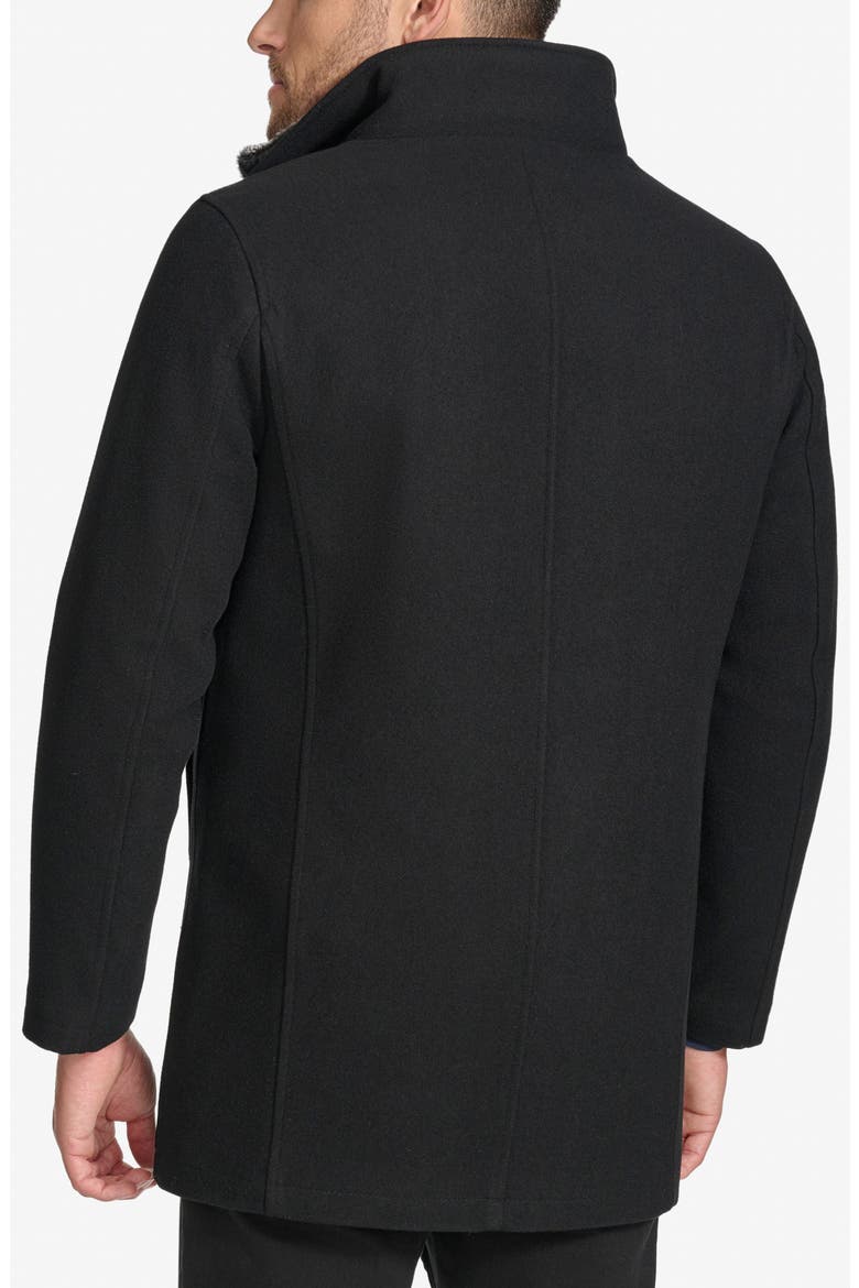 Walking Wool Blend Coat with Faux Fur Trim, Alternate, color, BLACK