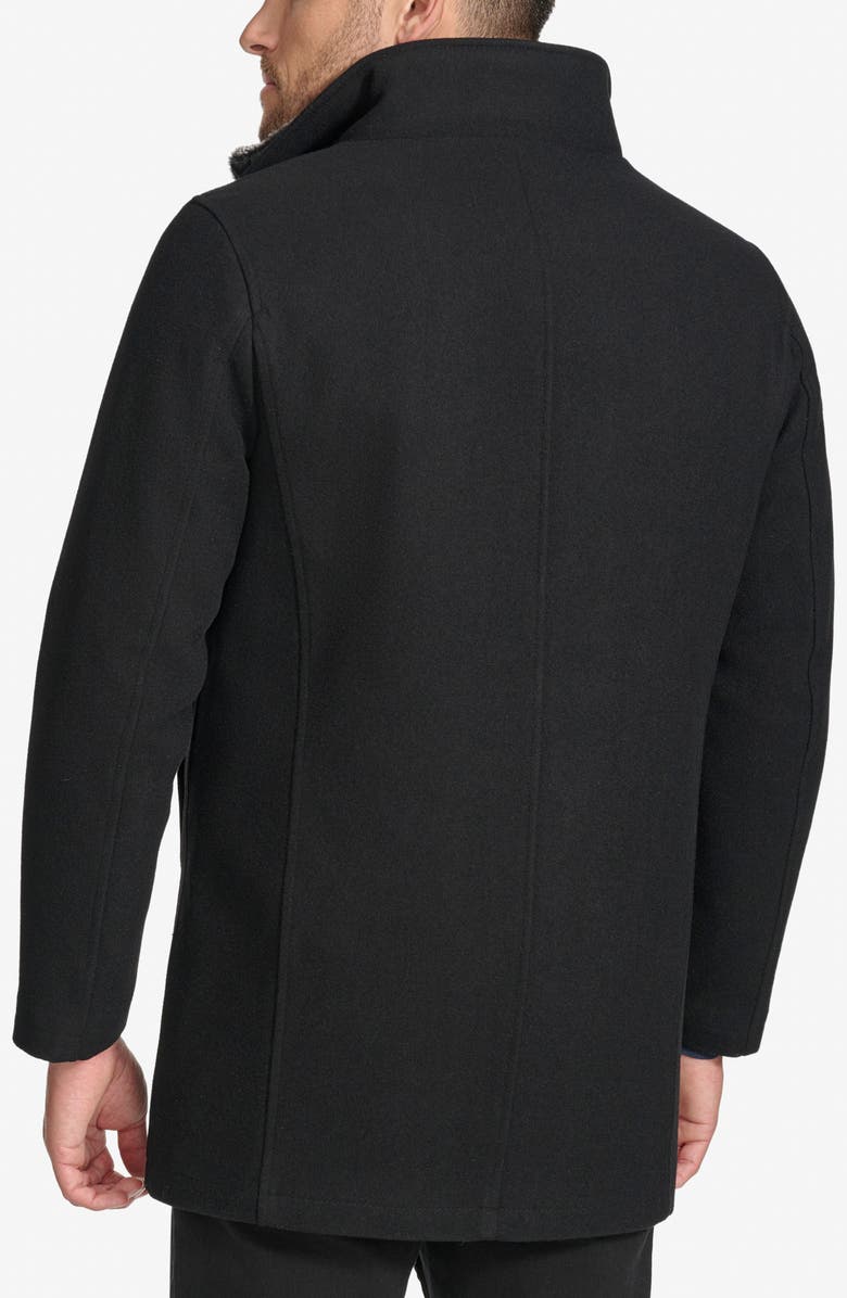 Calvin Klein Walking Wool Blend Coat with Faux Fur Trim, Alternate, color, Black