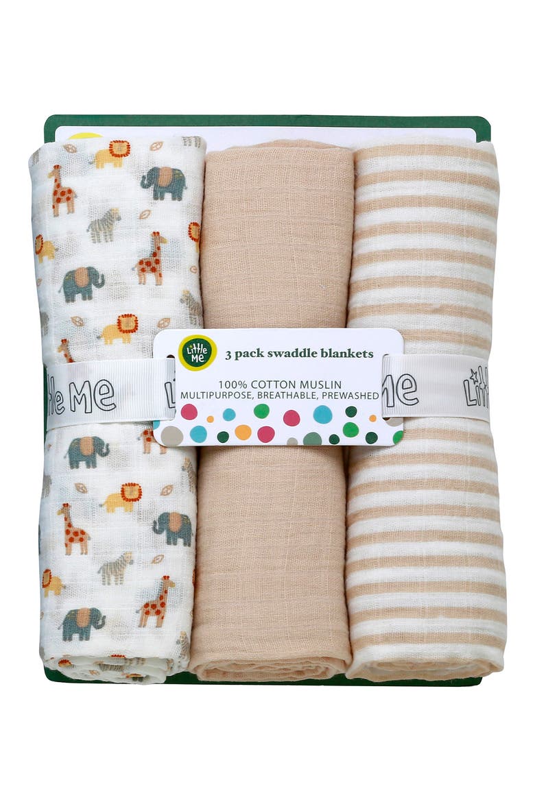 3-Pack Cotton Muslin Blankets, Alternate, color, LIGHT PASTEL BROWN