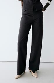 MANGO Fine Knit High Waist Straight Leg Trousers