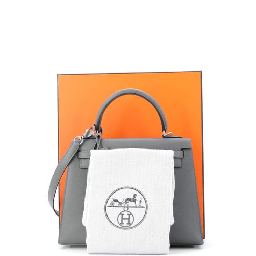 Pre-owned Hermes  Hermes Kelly Handbag Grey Madame With Palladium Hardware 25 In Gray