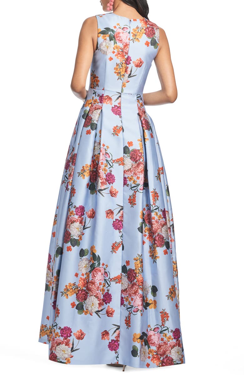 Sachin & Babi Brooke Floral Sleeveless Mikado Gown, Alternate, color, Glacial Blue Bright Bouquet