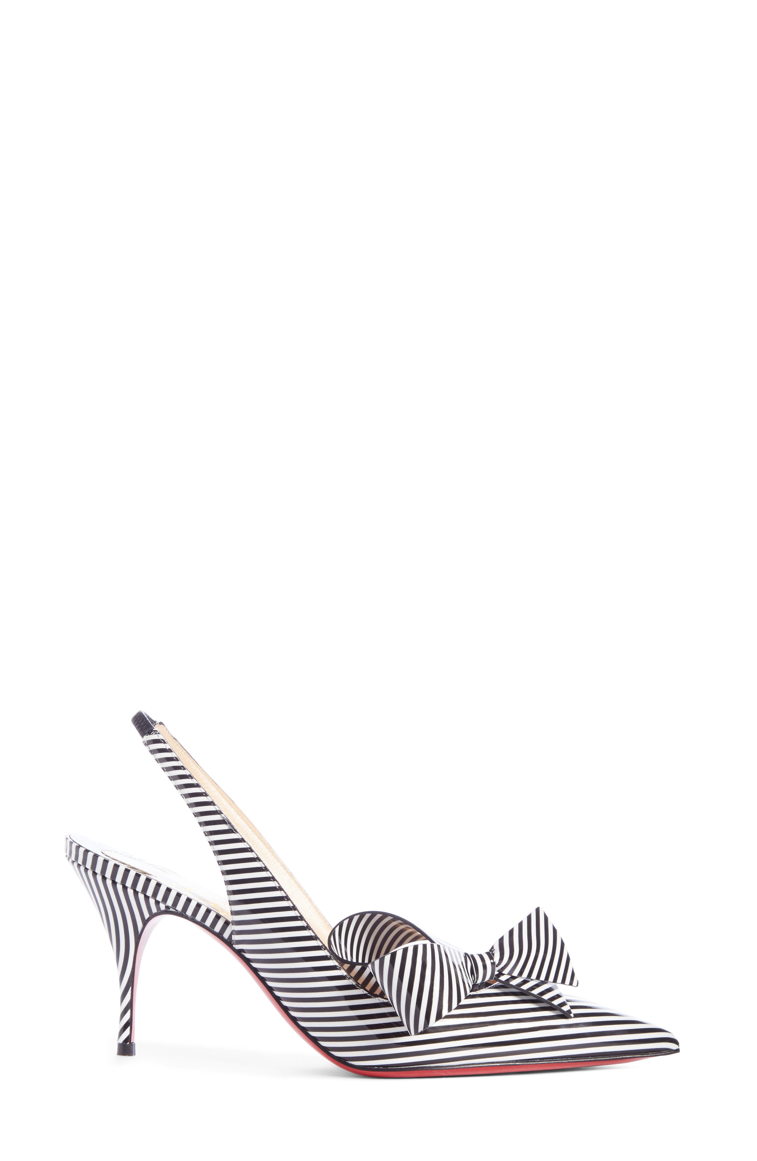 Clare Bow Pointed Toe Slingback Pump, Alternate, color, STRIPE PATENT
