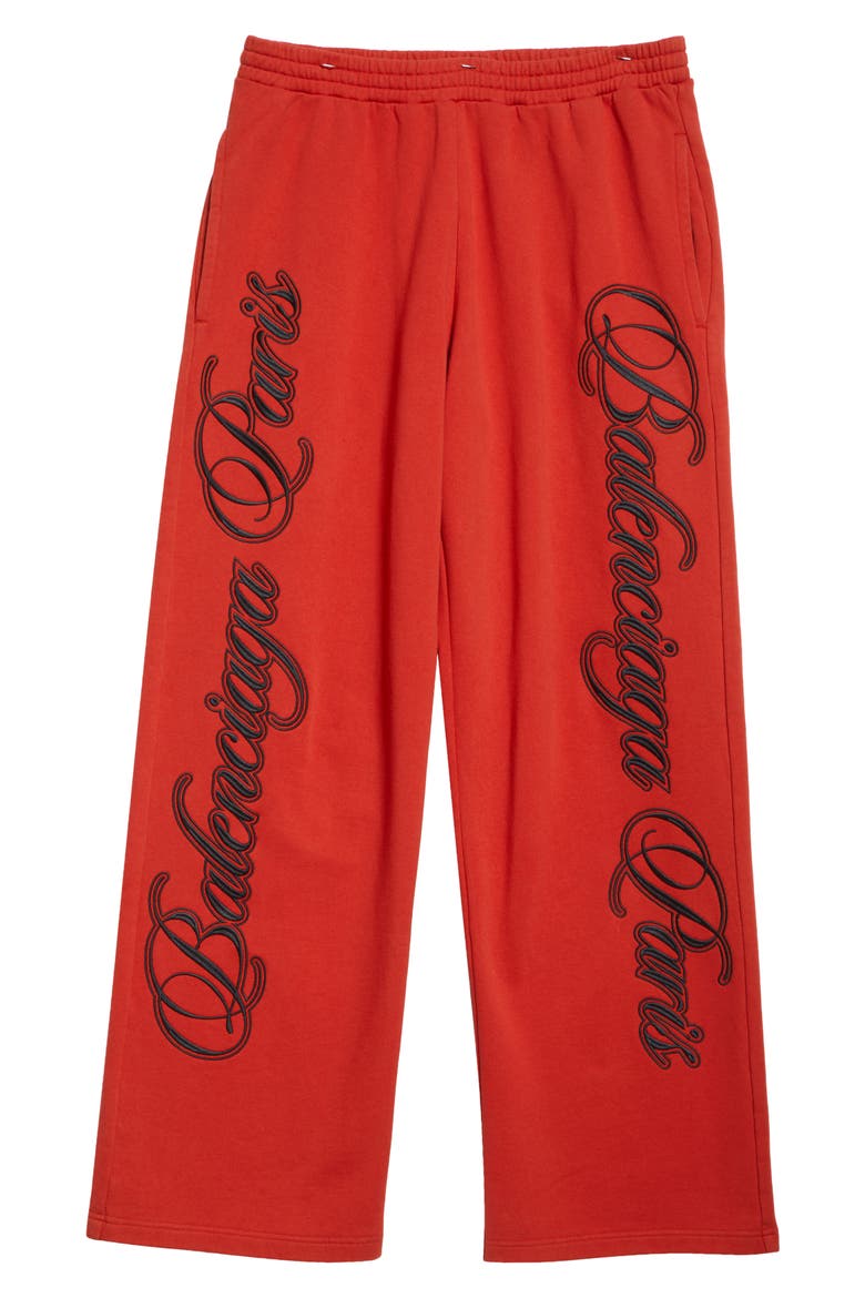 Embroidered Baggy Fleece Pants, Alternate, color, 6167 RED/ BLACK
