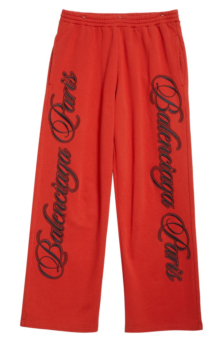 Balenciaga Embroidered Baggy Fleece Pants, Main, color, 6167 Red/ Black