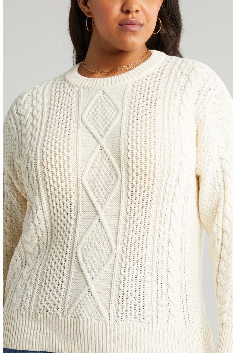 Cable Knit Crewneck Sweater, Alternate, color, ANTIQUE CREAM