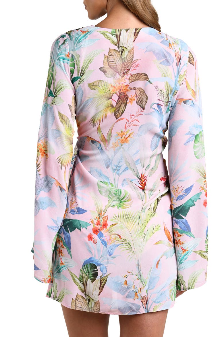 Colorful Palms Long Sleeve Cover-Up Dress, Alternate, color, PINK MULTI