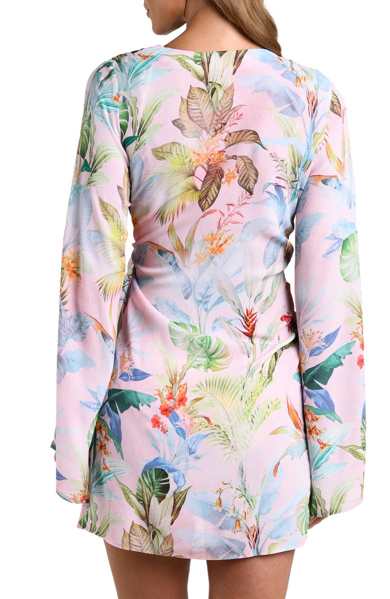 L'AGENCE Colorful Palms Long Sleeve Cover-Up Dress, Alternate, color, Pink Multi