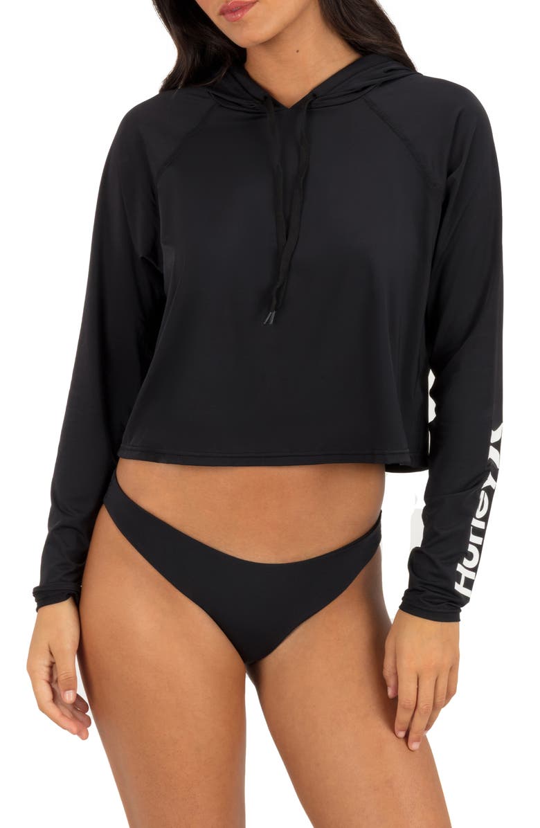 Hurley Oao Crop Cover-Up Hoodie, Main, color, Black