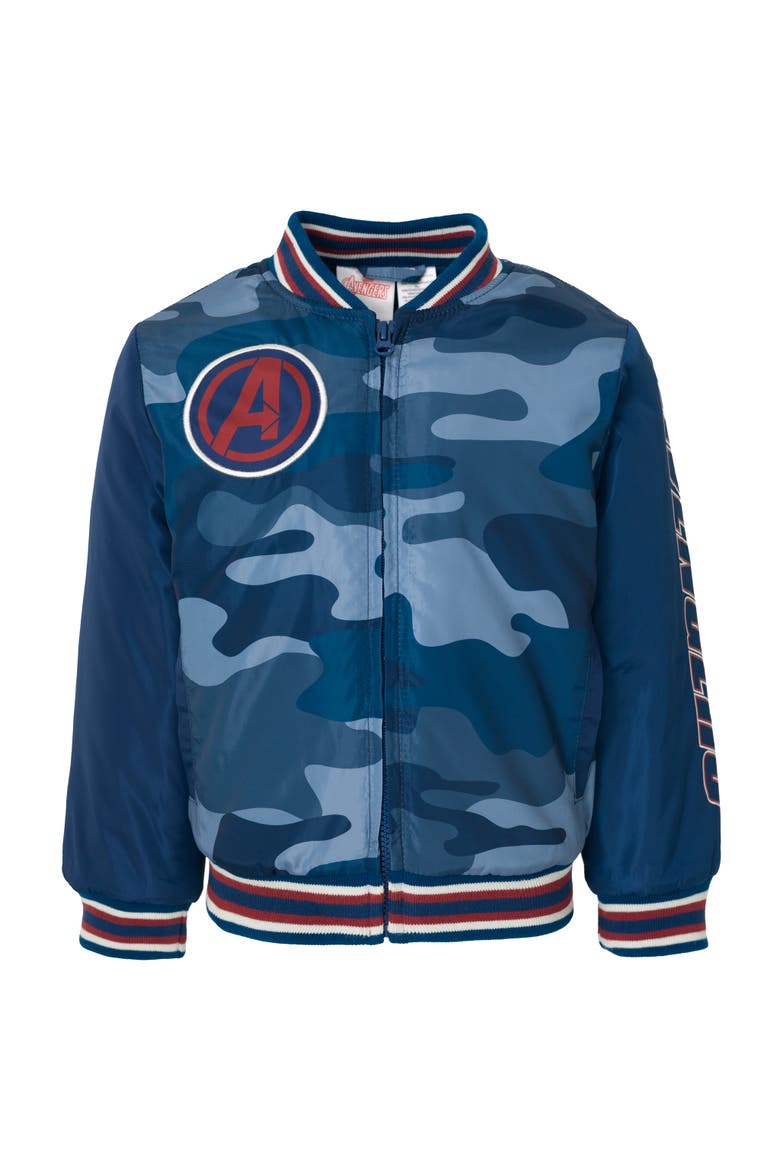 Avengers Zip-Up Varsity Bomber Jacket, Main, color, Navy Blue Camo