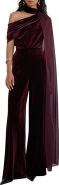 Reiss Carrie One-Shoulder Wide Leg Velvet Jumpsuit