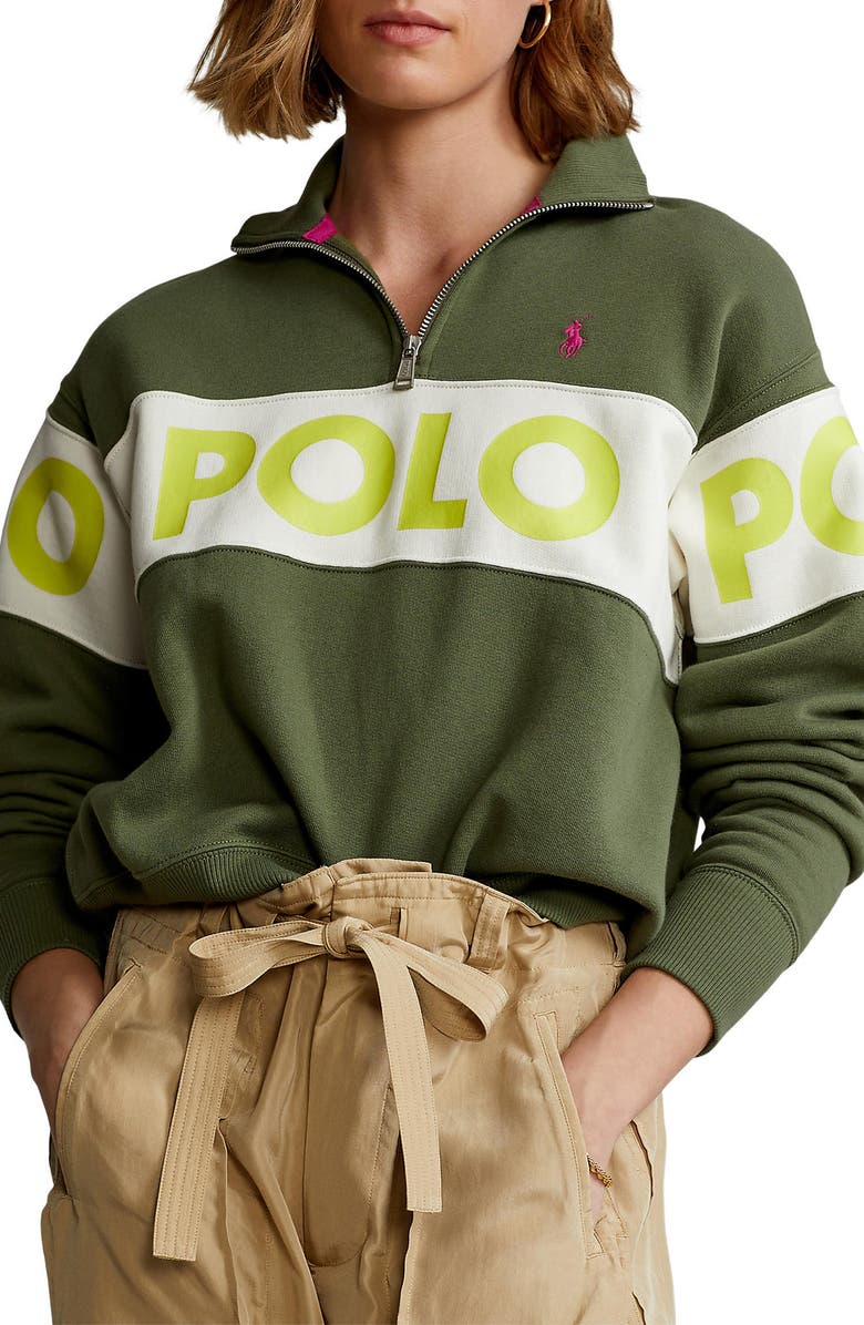 Polo Ralph Lauren Quarter-Zip Logo Tape Sweatshirt, Main, color, 