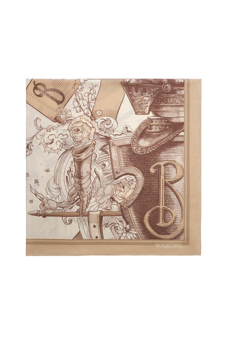Etched Knight Cashmere Silk Scarf, Main, color, Taupe beige