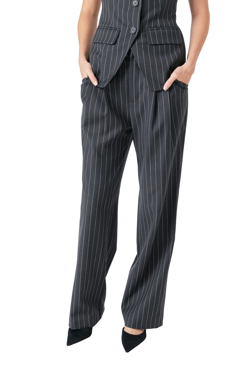 Pinstripe High Waist Trousers, Alternate, color, CHARCOAL