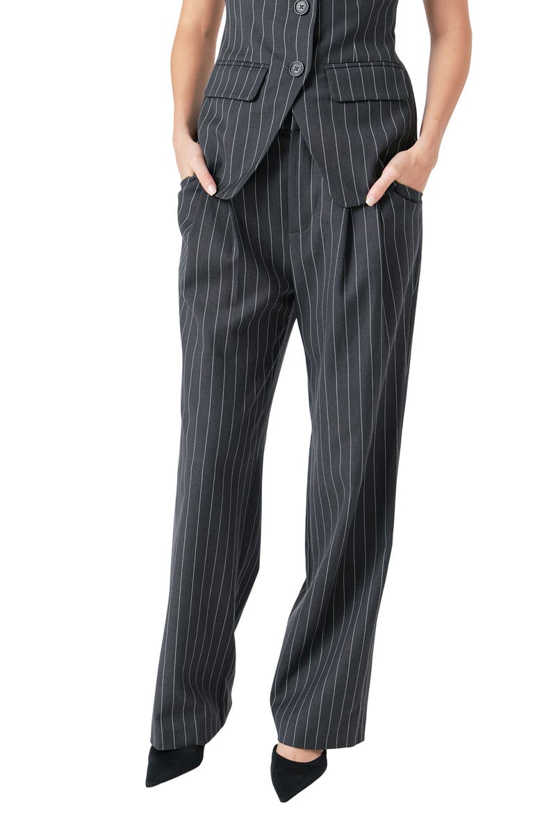 Endless Rose Pinstripe High Waist Trousers, Alternate, color, Charcoal