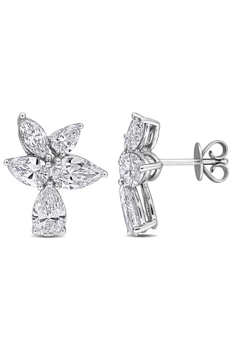 1ct. t.w. Lab-Grown Diamond Cluster Drop Earrings 14k, Main, color, White Gold