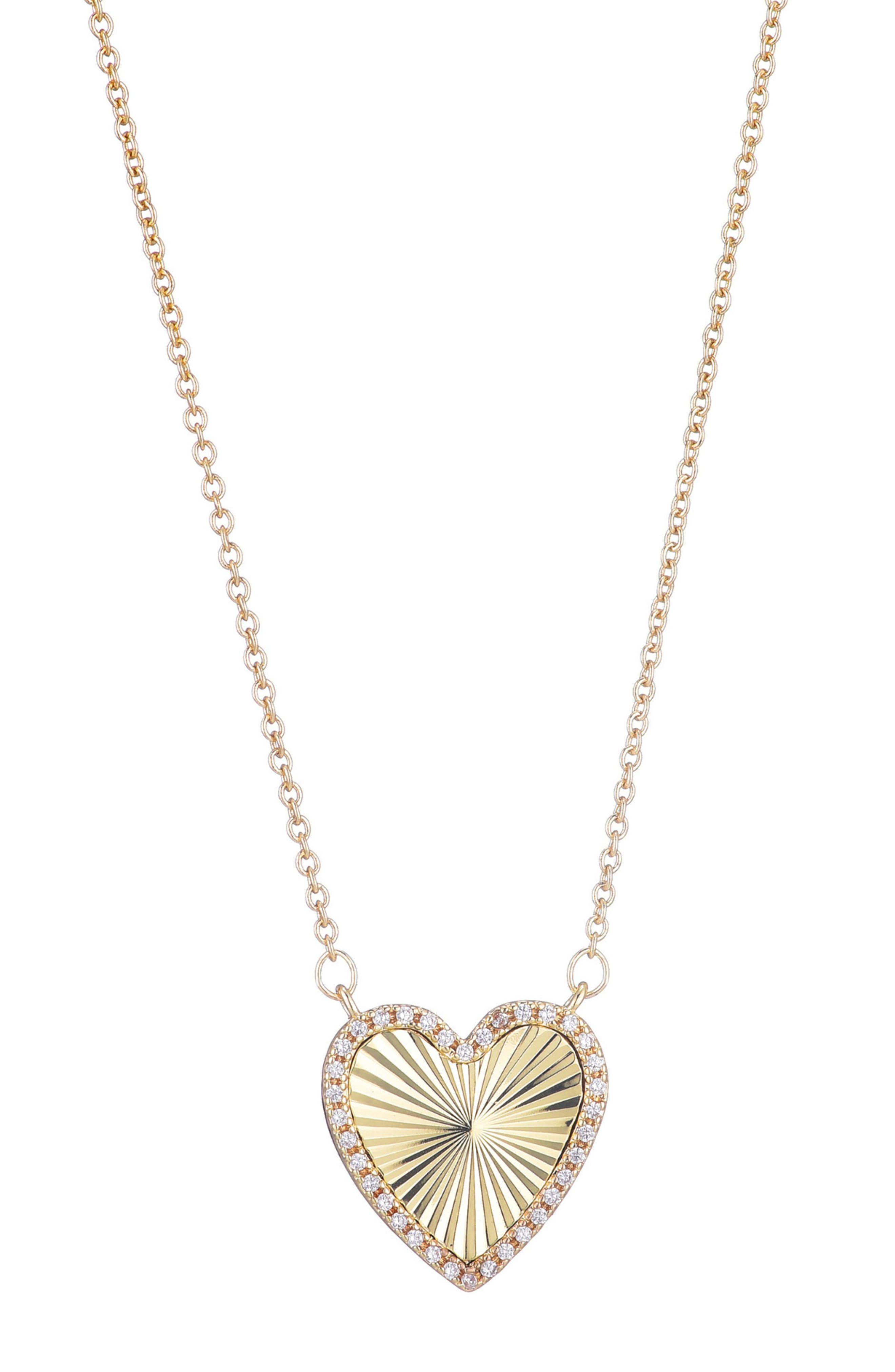 Adornia 14K Gold Plated Cubic Zirconia Halo Prismatic Heart Pendant Necklace