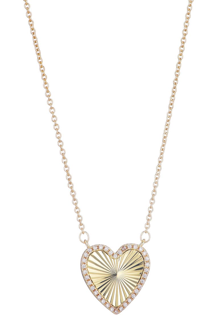 14K Gold Plated Cubic Zirconia Halo Prismatic Heart Pendant Necklace, Main, color, GOLD