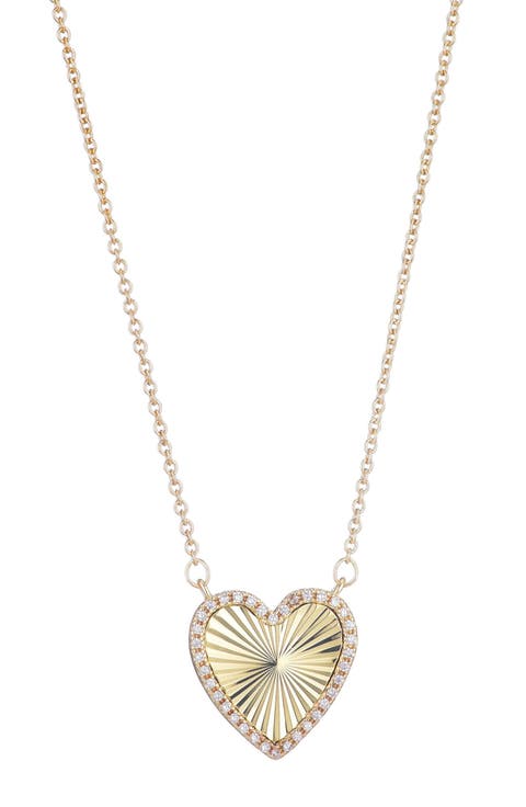 14K Gold Plated Cubic Zirconia Halo Prismatic Heart Pendant Necklace