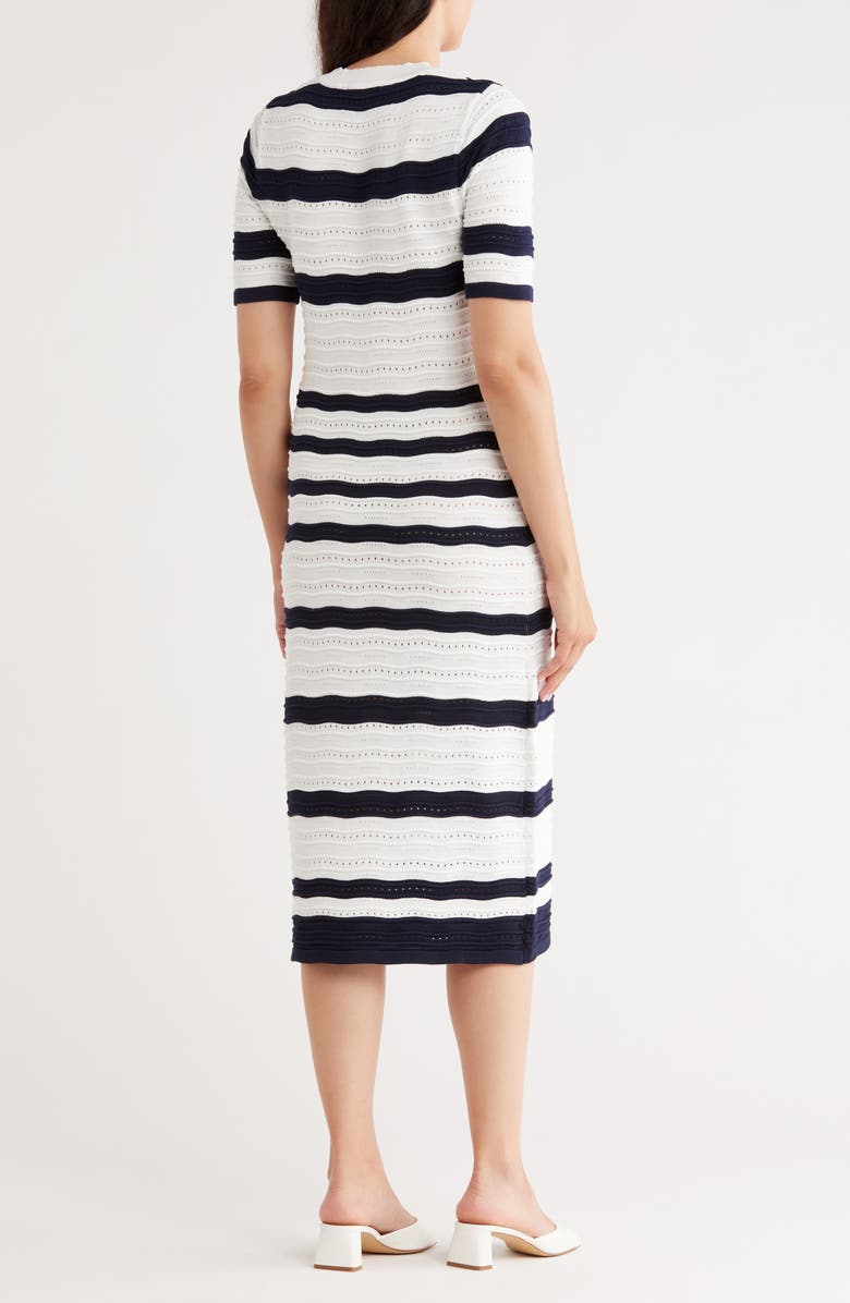 Nanette Lepore Stripe Pointelle Stitch Sweater Dress, Alternate, color, Nanette Navy/ Cannoli Cream