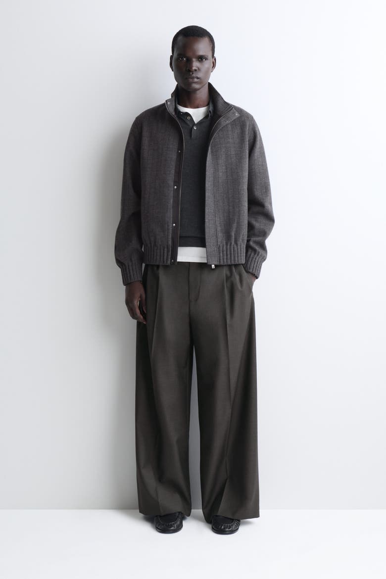 Pinstriped Bonded-jersey Bomber Jacket, Alternate, color, GRAY / PINSTRIPED
