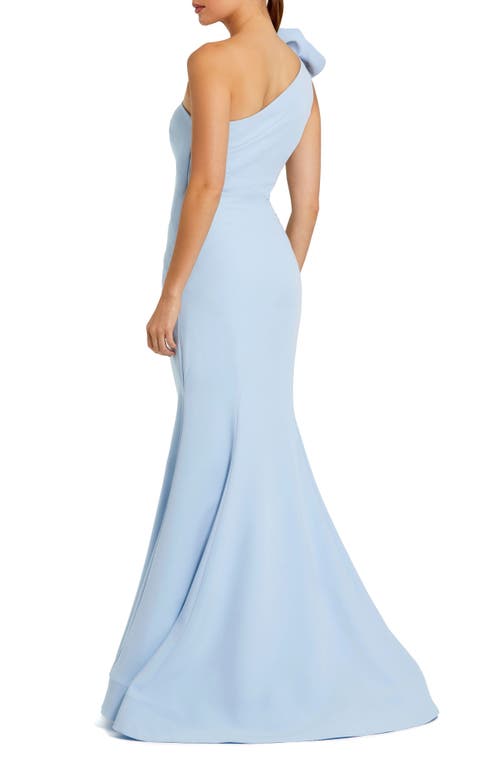 Mac Duggal Crepe One Shoulder Mermaid Gown With 3d Flower In Blue