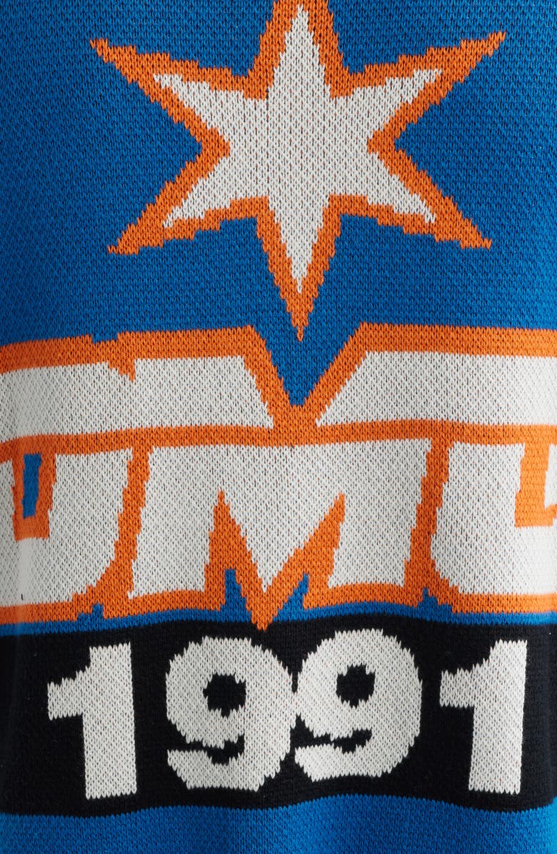 CRIMINAL DAMAGE Racer Knit Zip-Up Cardigan, Alternate, color, Blue/ Orange/ Black/ Ecru