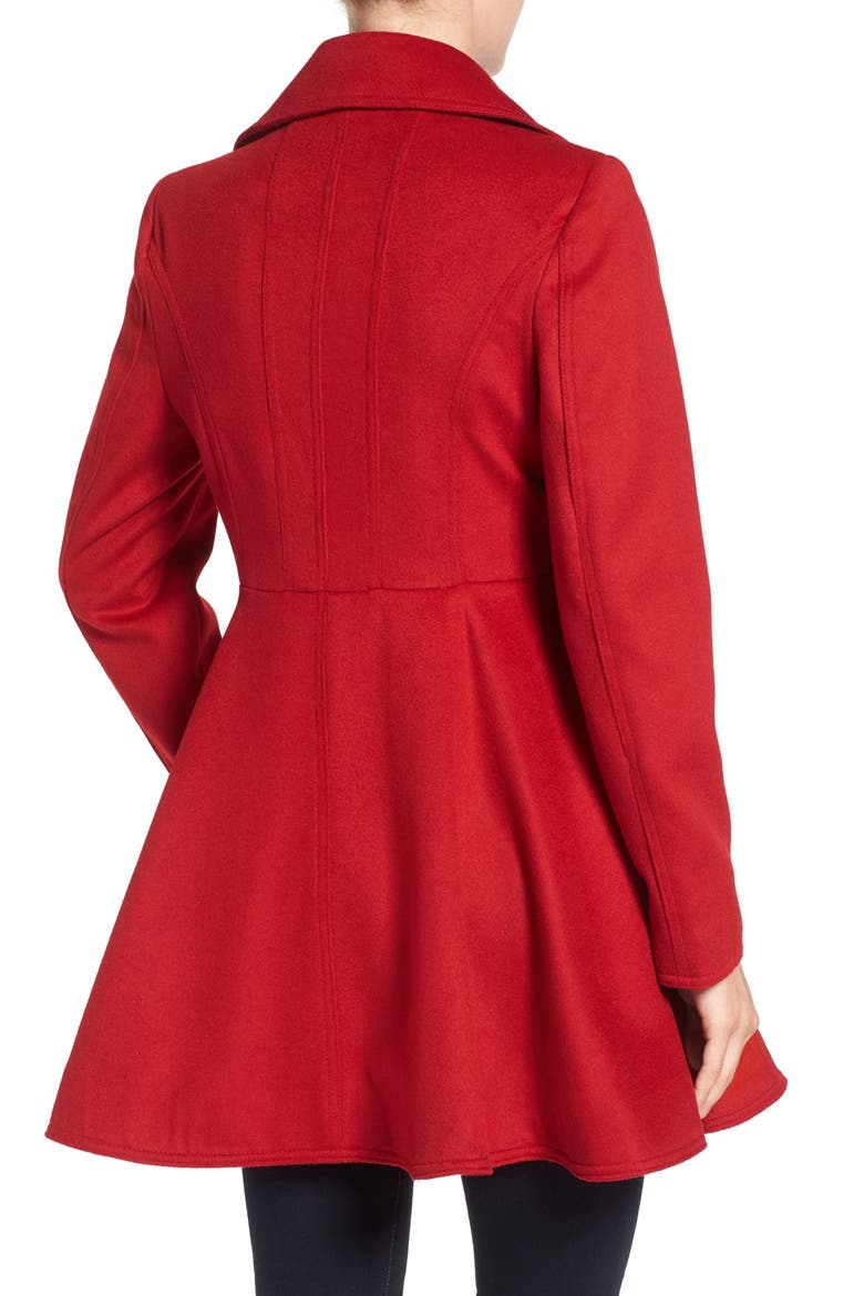 Laundry by Shelli Segal Double Breasted Fit & Flare Coat, Alternate, color, RED DAHLIA
