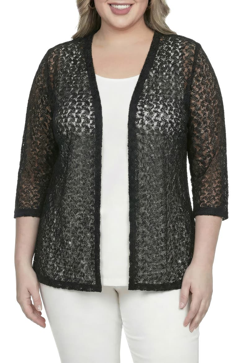 Lace Open Front Cardigan, Main, color, BLACK