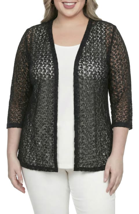 Lace Open Front Cardigan (Plus)