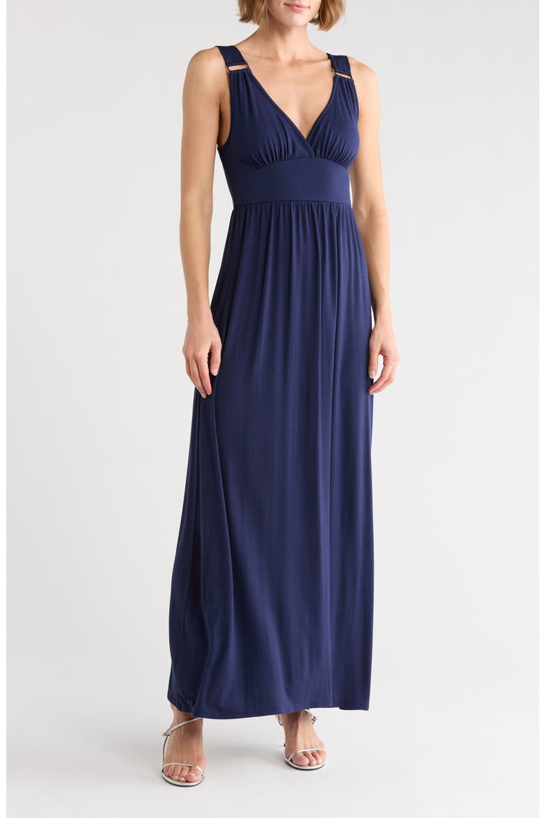 Empire Waist Jersey Maxi Dress, Main, color, NAVY