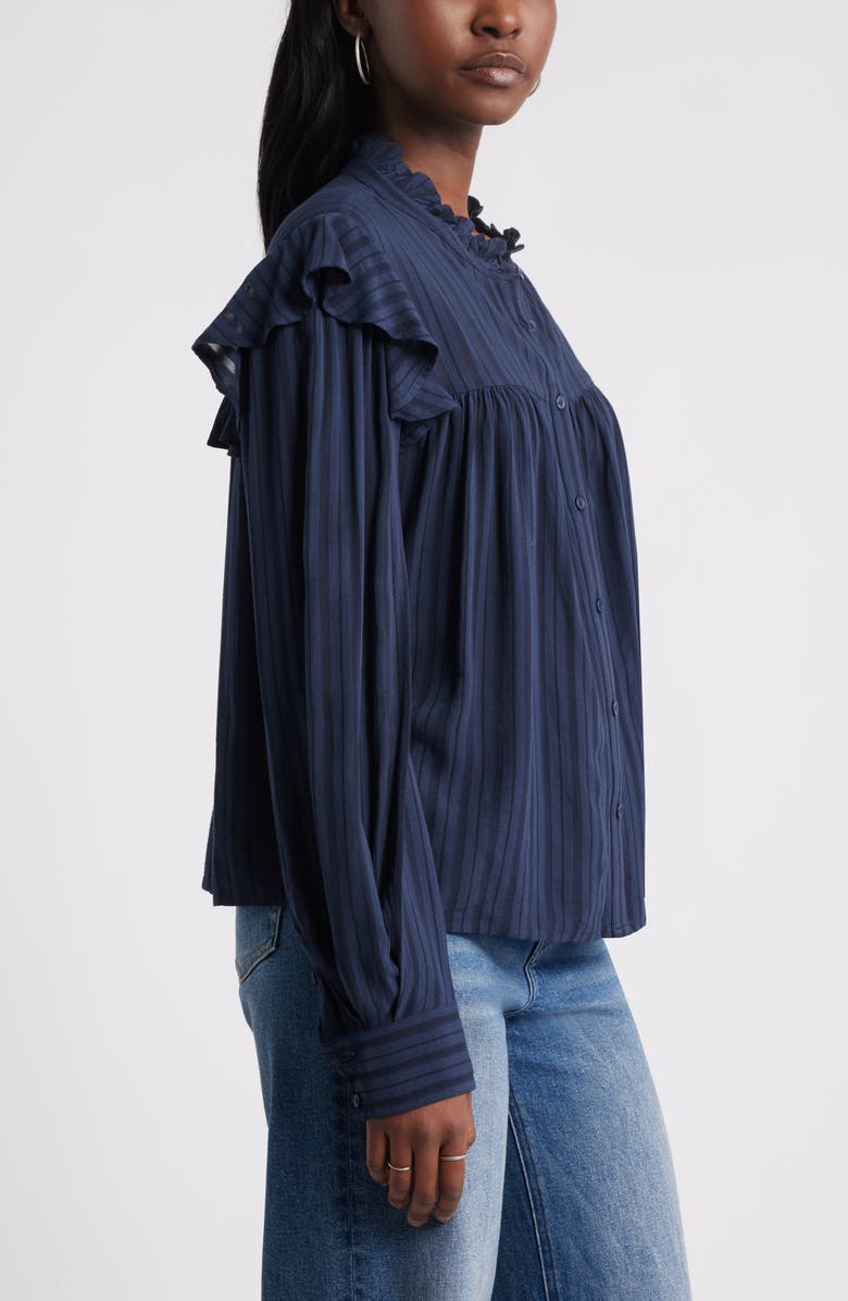 Treasure & Bond Ruffle Button-Up Shirt, Alternate, color, Navy Still