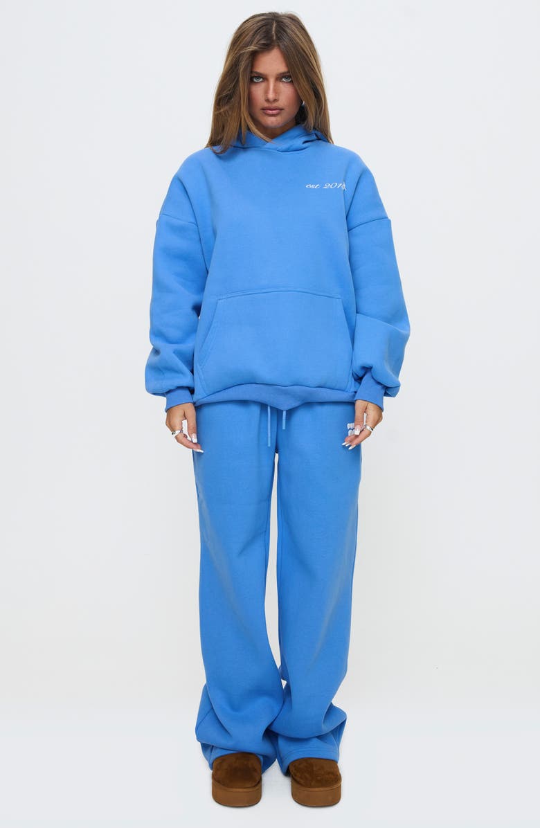 Princess Polly Bubble Logo Wide Leg Sweatpants, Alternate, color, Blue