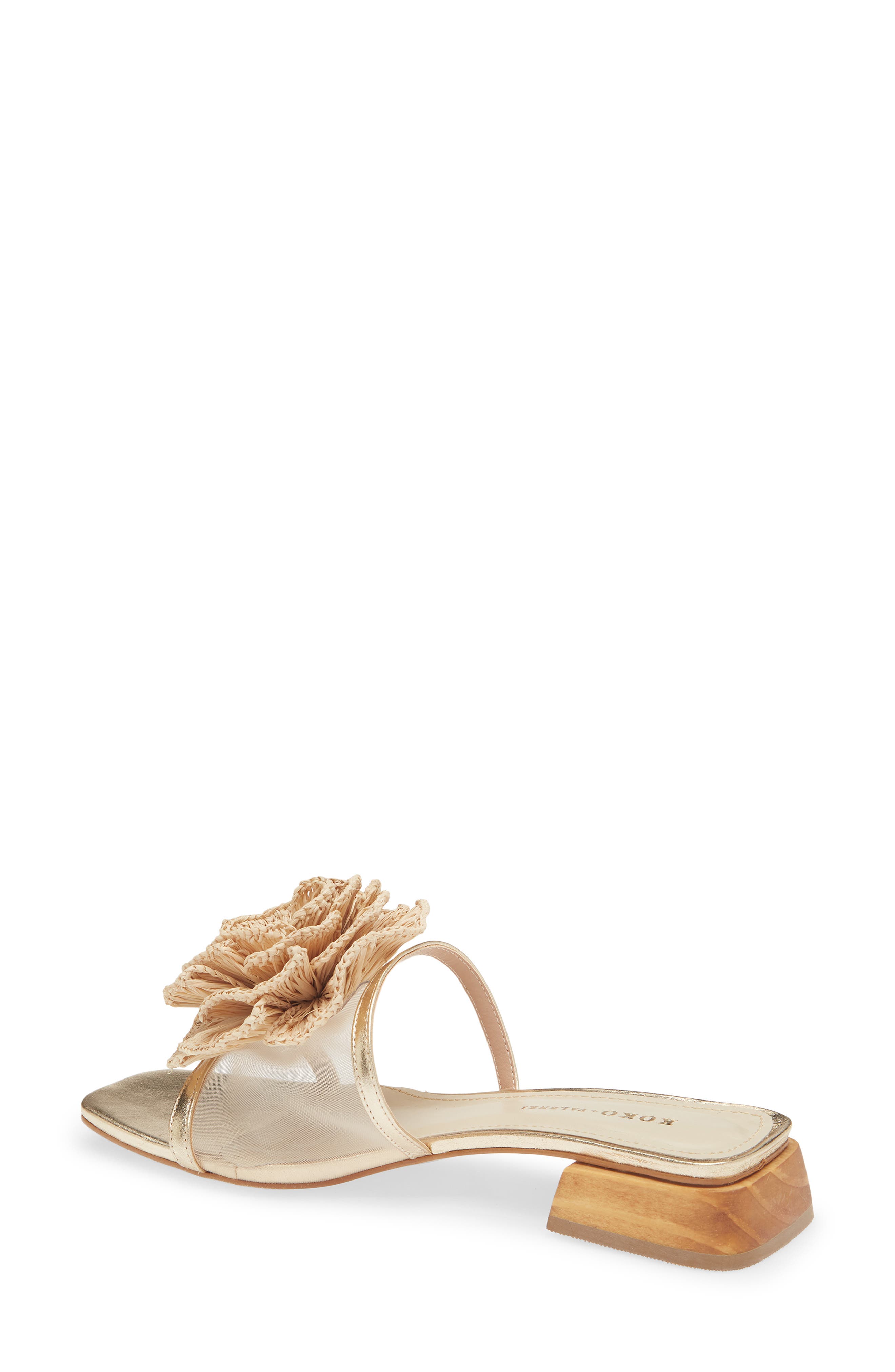 KOKO + PALENKI Ana Slide Sandal, Alternate, color, Gold Light-Raffia Flower