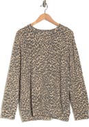 Loveappella Loveapella Brushed Leopard Print Long Sleeve Crewneck Top