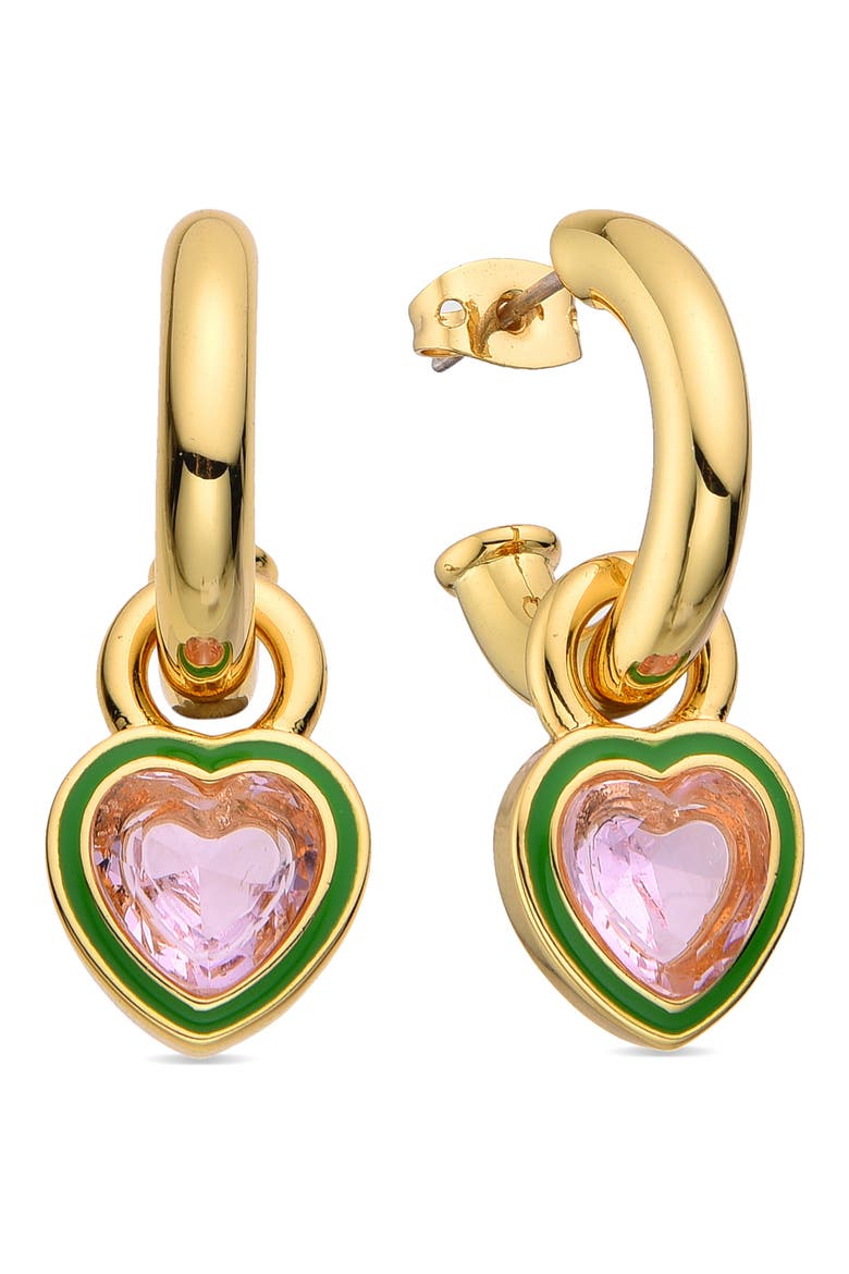 Yasmine Pink Heart Dangle Hoop Earrings, Main, color, GOLD