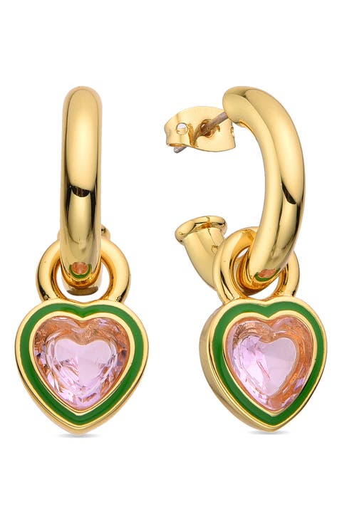 Yasmine Pink Heart Dangle Hoop Earrings