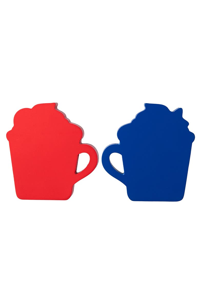 Glitzhome Set of 2 Patriotic Americana Wooden Coffee Cup Table Decor, Alternate, color, 