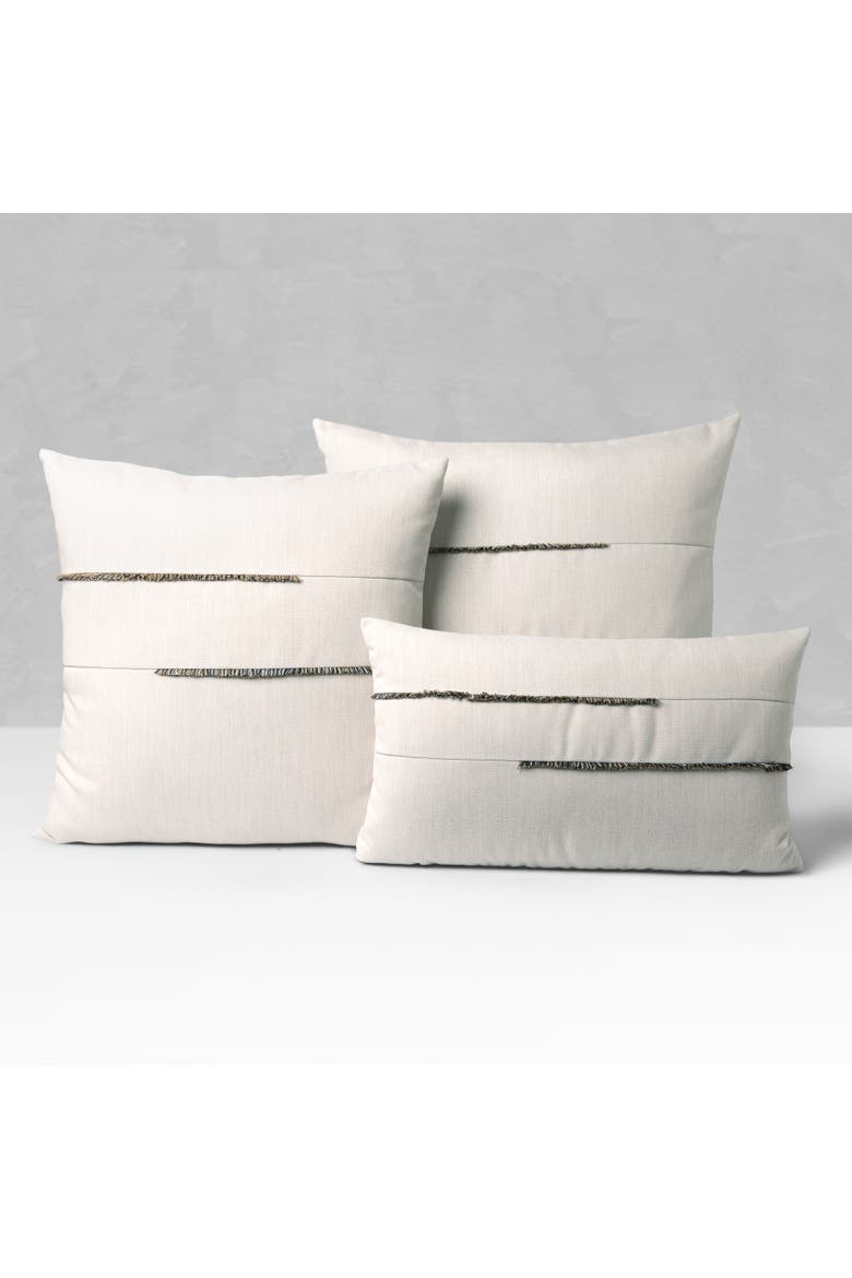 Micro Fringe Square Indoor & Outdoor Square Woven Accent Pillow with chenille accents, Alternate, color, Grigio