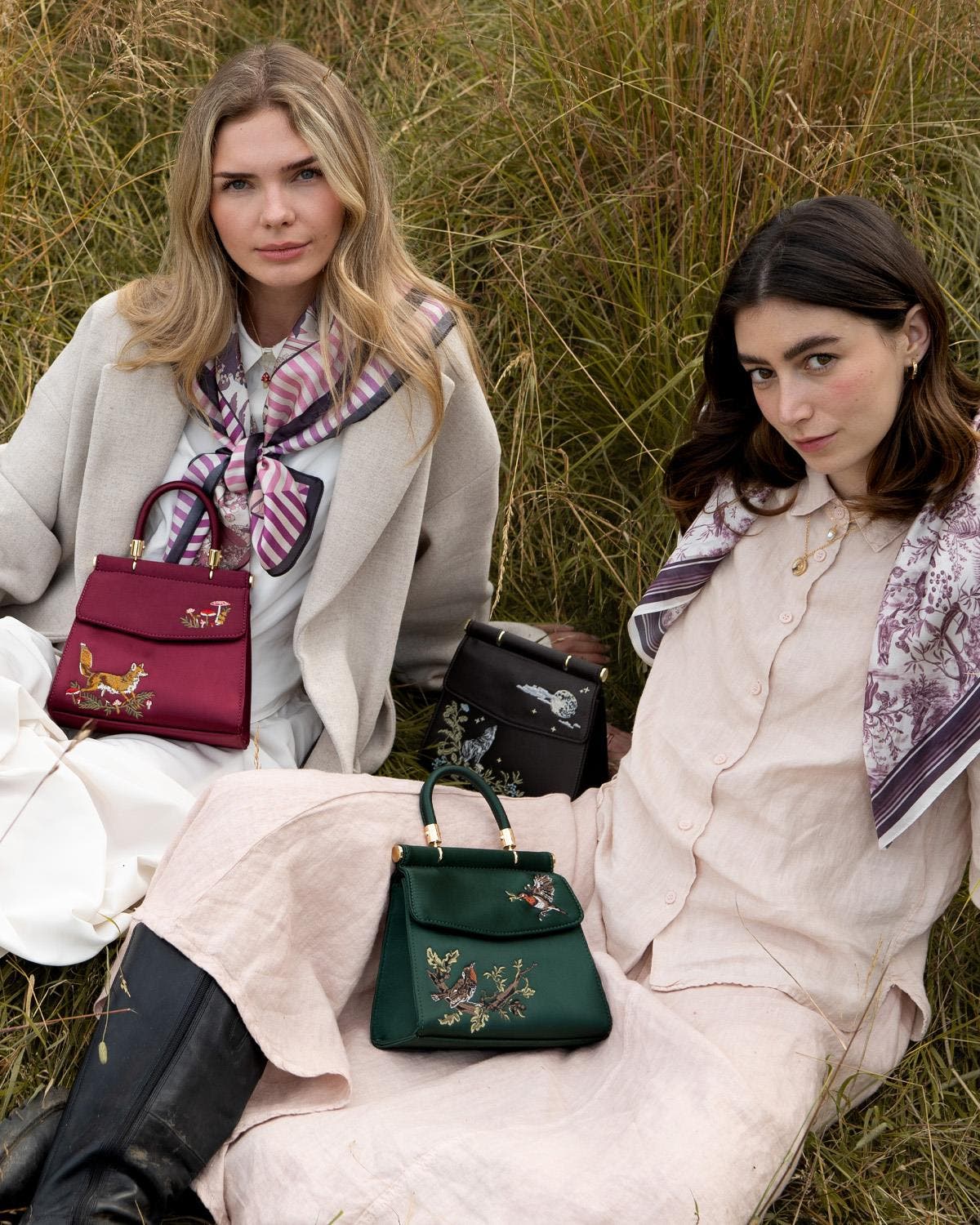 Fable England Fox & Mushroom Embroidered Burgundy Satin Tote, Alternate, color, Red