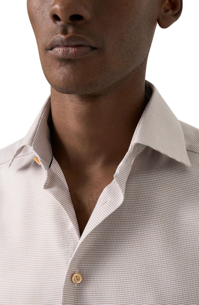 Eton Slim Fit Houndstooth Twill Dress Shirt, Alternate, color, Light Beige