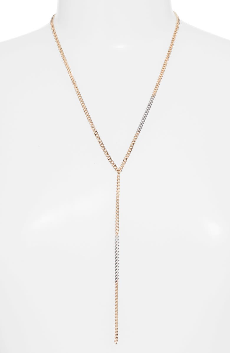 AllSaints Two-Tone Curb Chain Y Necklace, Main, color,