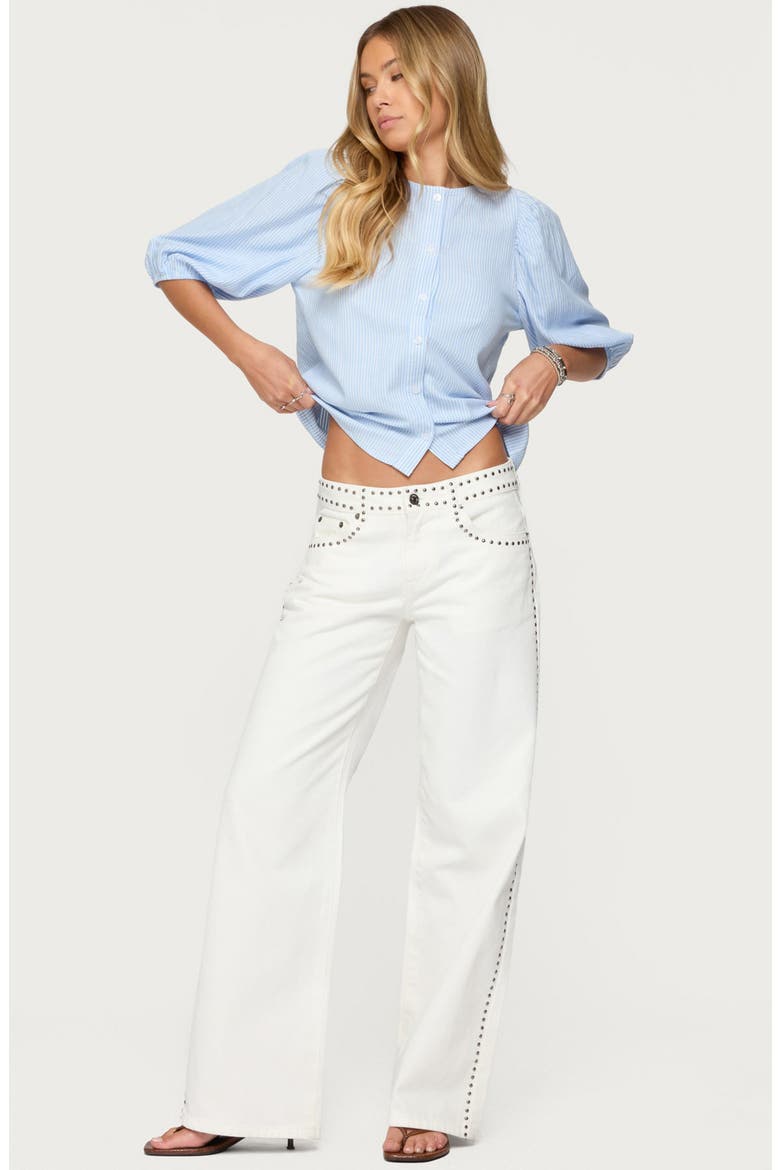 Crop Pinstripe Button-Up Shirt, Alternate, color, LIGHT-BLUE