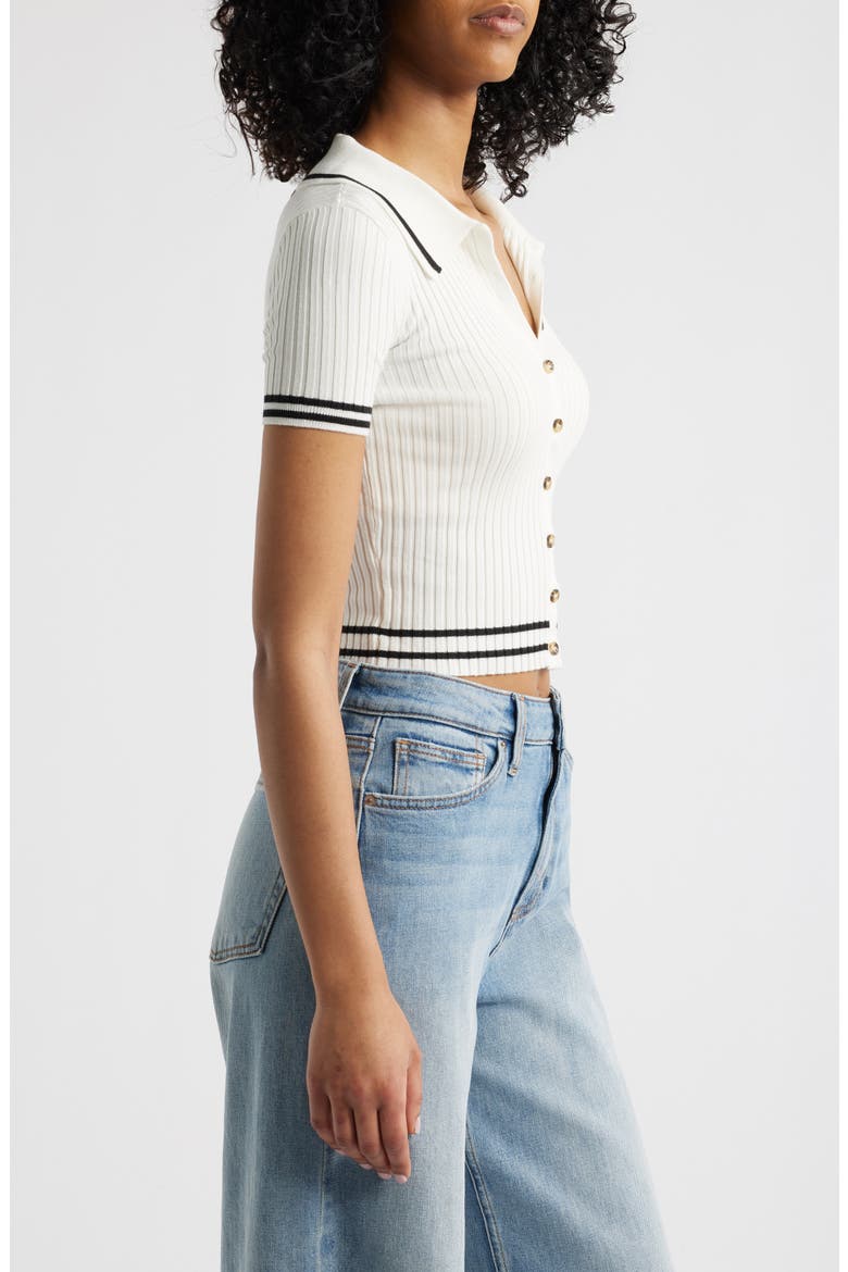 Tipped Short Sleeve Rib Polo Sweater, Alternate, color, WHITE