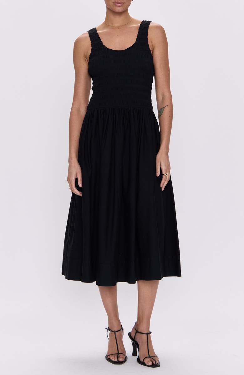 Pistola Alessia Smocked Drop-Waist Stretch Cotton Midi Dress, Main, color, Noir