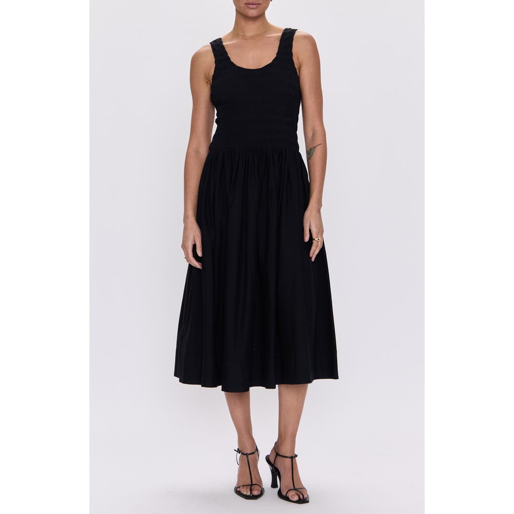 Pistola Alessia Smocked Drop-waist Stretch Cotton Midi Dress In Black